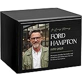 Personalized Wooden Urns for Human Ashes - Custom Cremation Urn for Adult up to 170 lbs - Add Your Photo and Text - Custom Burial Memorial Keepsake, Blk (Design 6)