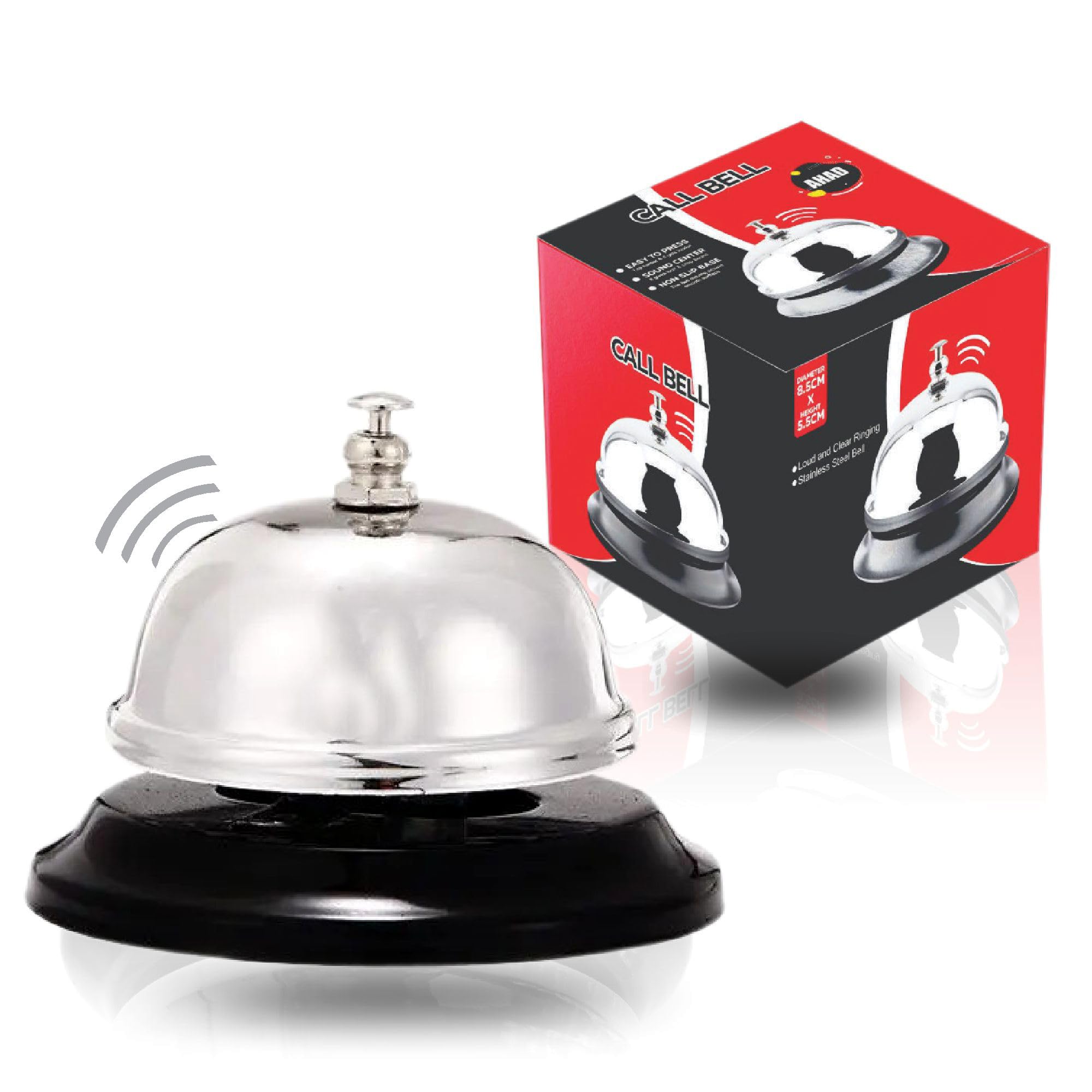 Call Bell Stainless Steel Reception Bell Hand Held Desk Service Bell Counter Top Bell Attention Call Ringer Butler Waiter Bell For Hotels Concierge Area Schools Bar Restaurants Accessories (Silver)