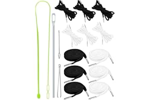 FIVEIZERO 16pcs Drawstring Cord Kit-12pcs Hoodie Strings (Flat & Round,Black & White) with Drawstring Threader Tools,Bodkin,Rope Threader–Draw String Replacement for Pants,Shorts,Shoes,Sweatpants,Bag