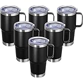 Abbrevi 20 oz Stainless Steel Tumbler with Handle Bulk Metal Insulated Tumblers Travel Coffee Mug with Handle Double Wall Tumbler Cup with Lid and Straw, Black 6 Pack