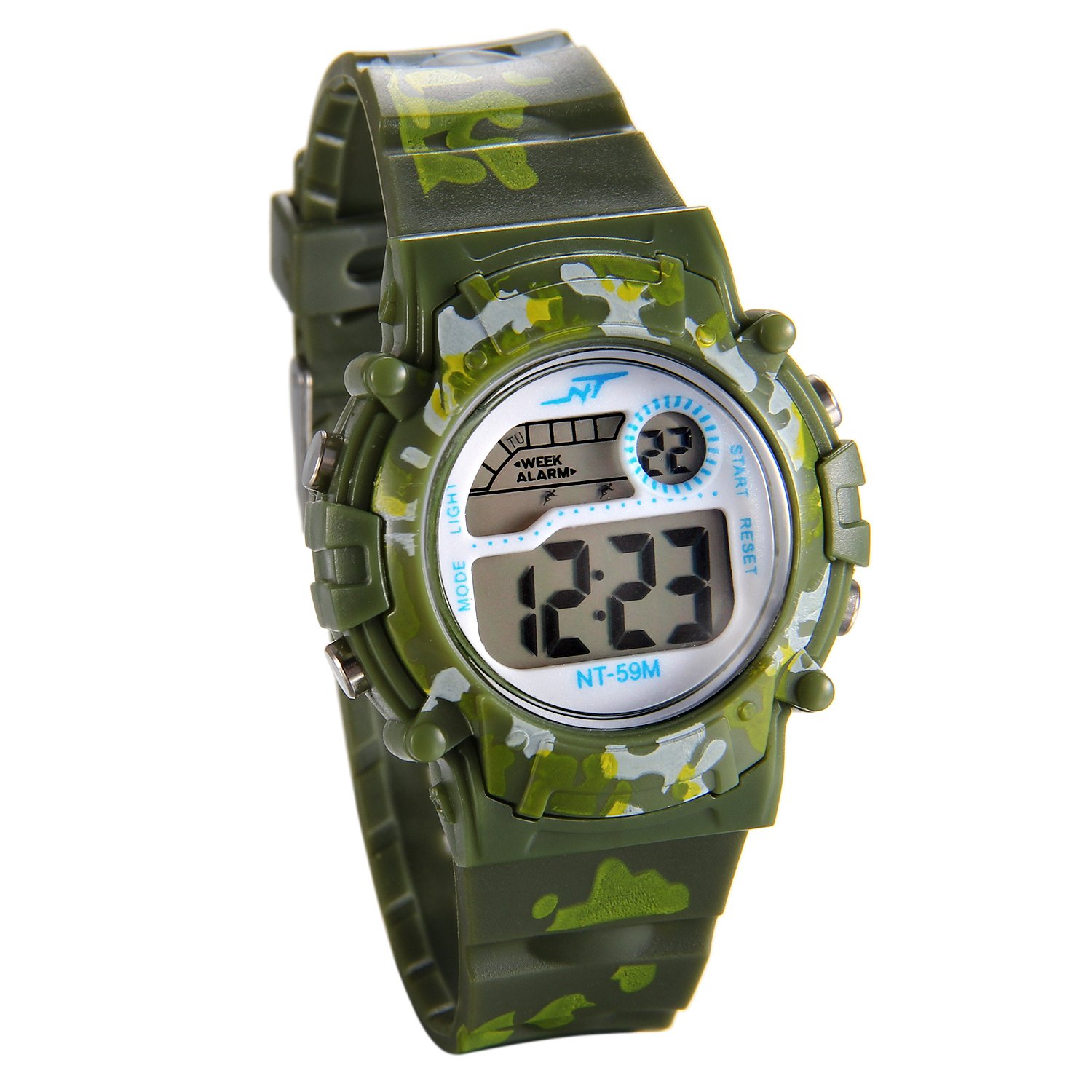 JewelryWe Children Wrist Watch - Boys Camo Multi-Function Sports Digital Watches (Camouflage Green)