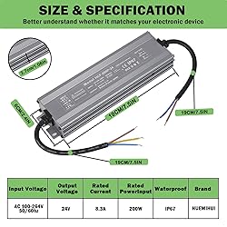 24V 200W LED Driver, Waterproof IP67 LED Power