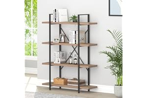 HSH Industrial 4 Tier Bookshelf, Modern Metal and Wood 4 Shelf Bookcase Etagere, Farmhouse Open Wide Display Storage Bookshelves and Bookcases Heavy Duty for Bedroom Living Room Office, Rustic Oak