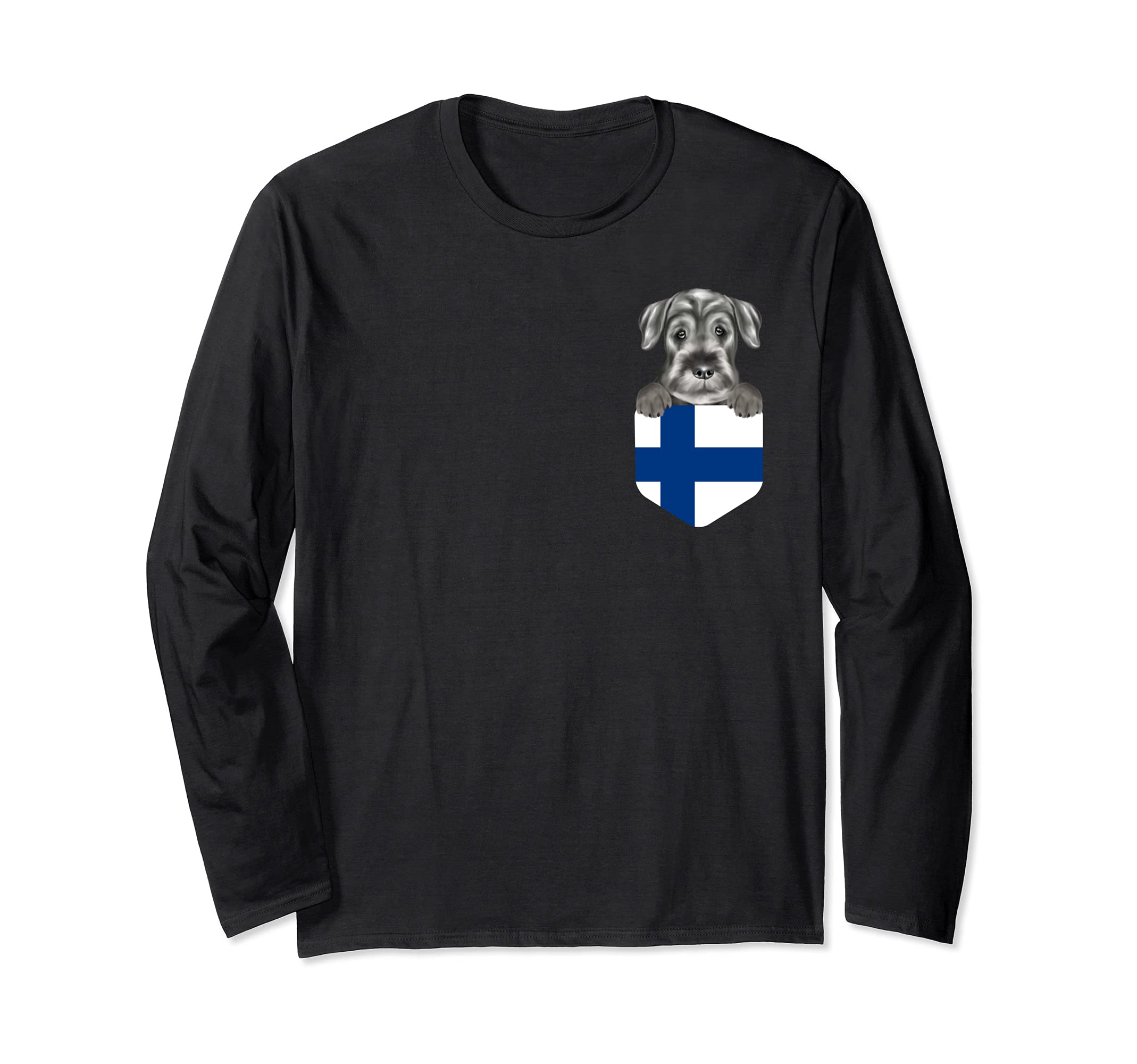 Finland Flag Standard Schnauzer Dog In Pocket Long Sleeve T-Shirt