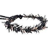 MOSTORY Black Elf Flower Crown - Gothic Floral Headpiece Headband Dark Fairy Circlet Medieval Accessory for Halloween Renaissance Renfaire Cosplay