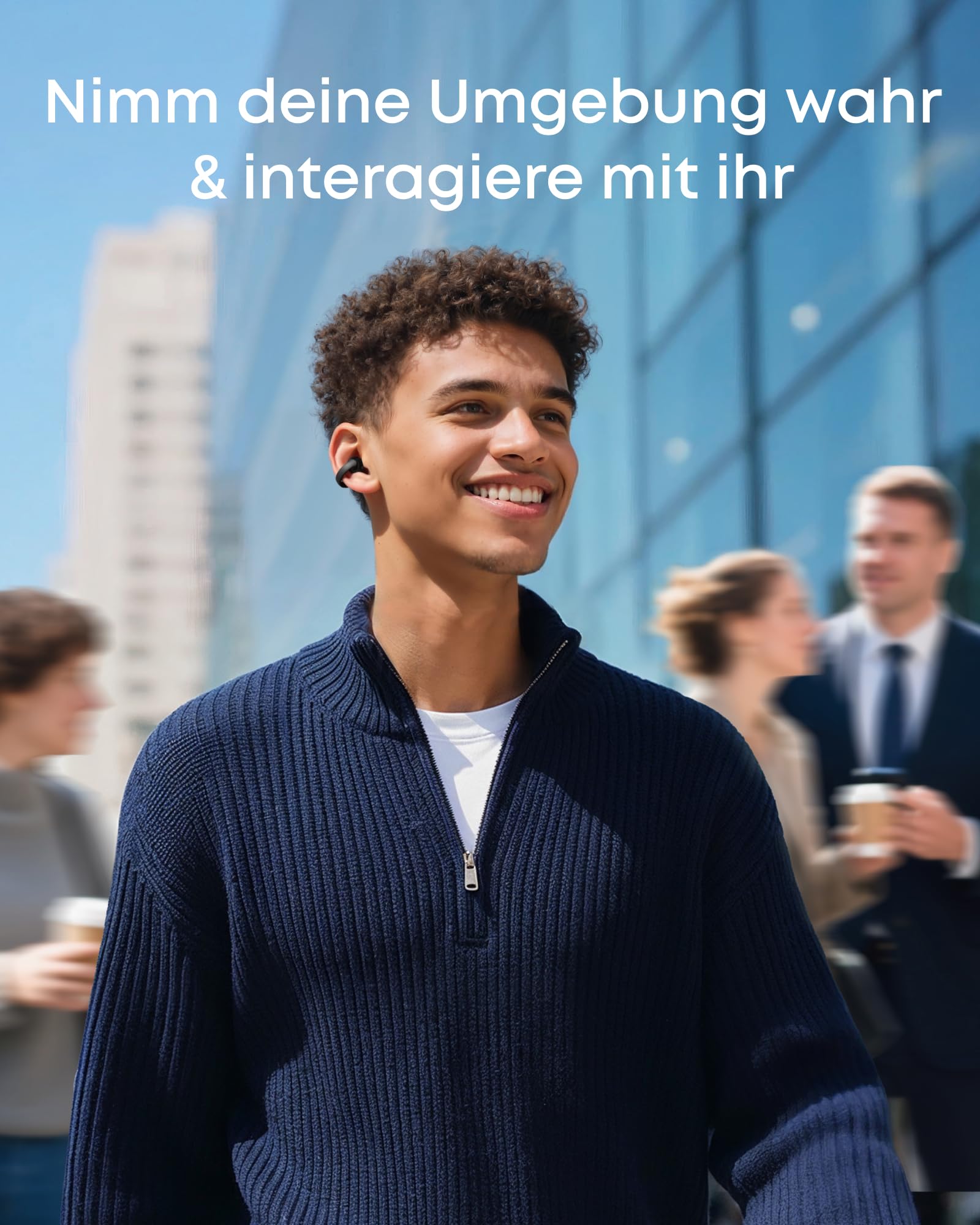 soundcore C50i by Anker, Open-Ear Kopfhörer, Clip-On Earbuds, Ultra-bequem, Open-Ring Design, 12mm Treiber für kraftvollen Bass, klare Anrufe mit KI, KI-Echtzeit-Übersetzung, fester Halt, Hi-Res, IP55 2