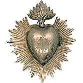 Metal Milagros Heart Wall Ornament | 5" Tall | Mexican Inspired Folk Art Religious Wall Decor | Gold-Tone | Immaculate Heart of Mary Symbol | Catholic Home Decoration (Gunmetal Gold-Tone)