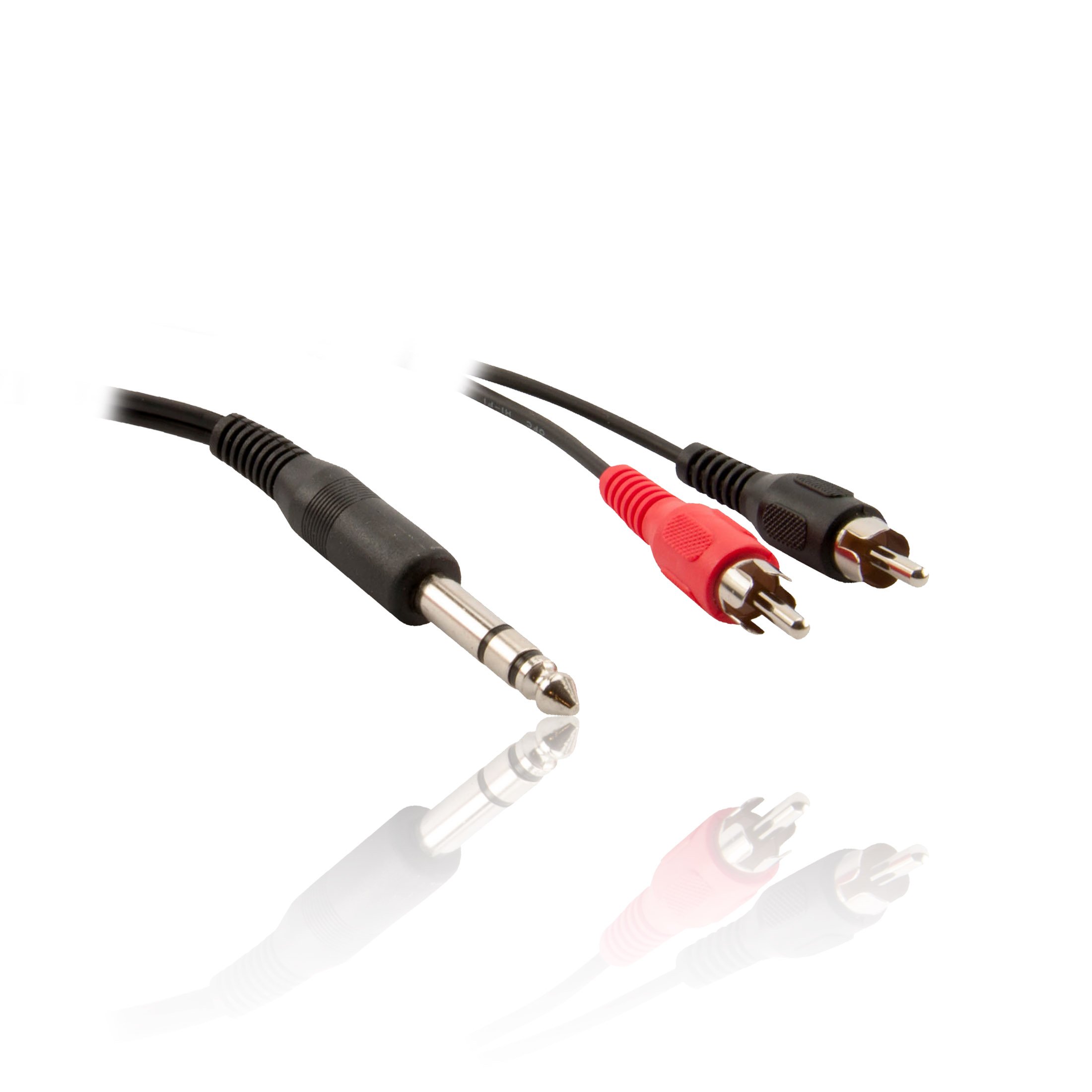 Pro Signal PSG03070 6.35mm (1/4") Stereo Jack Plug to 2x Phono (RCA) Plugs Lead, 1m Black — image 1
