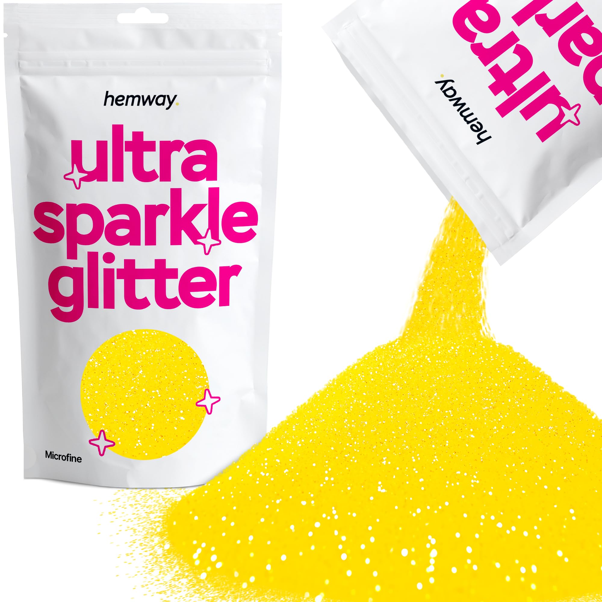Hemway Ultra Sparkle Glitter Fluorescent Yellow 100g Microfine | Glitter for Arts & Craft, Makeup, Nail Art, Crafting, Card Making, Sparkle Decoration โ image 1