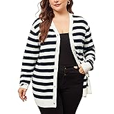 Agnes Orinda Plus Size Cardigan Sweater for Women Button Down Open Front Long Sleeve Striped Knit Cardigans Coat Winter