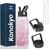 Konokyo 32 oz Insulated Water Bottle Stainless Steel Sport Bottles with 3 Lids,Marble Blossom