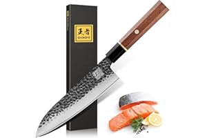 ENOKING Japanese Gyuto Chef Knife 8 Inch, Professional Kitchen Knife Hand Forged Chef Knife, 5 Layers 9CR18MOV Clad Steel Jap