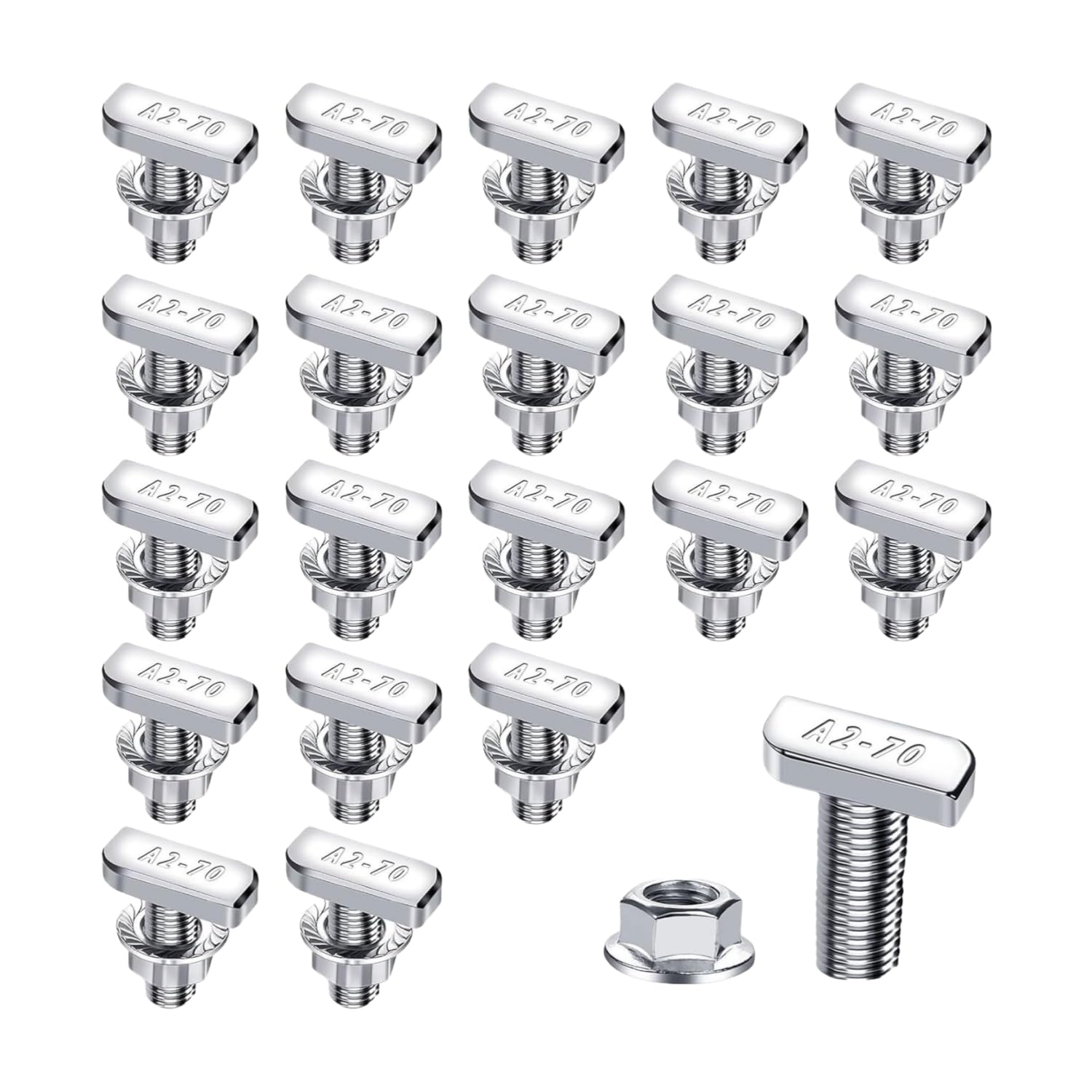 Photo 1 of 20 Pcs T Bolt Set M8x20mm T Slot Drop-in Bolt Hammer Head Bolts T Shape Stud Sliding Screw with Hexagon Flange Nuts for Aluminum Extrusion Profile Photovoltaic Solar Mounting,Silver