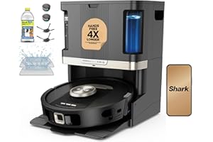 Shark Robot Vacuum & Mop Combo, PowerDetect NeverTouch Pro, Self-Emptying, Self-Refill with Self-Clean Pad Wash & Dry, 60-Day Debris Capacity, 30-Day Refill Tank, 5 Technologies, Black, AV2810ZEBK