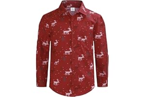 MOMBEBE COSLAND Toddler Boy & Kid Hoilday Cotton Button Down Long Sleeve Shirt 2-12 Year