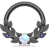 Melighting Opal Septum Ring 16G Vine Septum Jewelry Stainless Steel 316L Septum Piercing 10mm Daith Piercing Jewelry 8mm Conch Helix Earring Cartilage Earring for Women