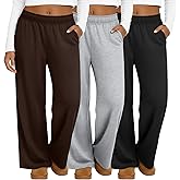 Oakgarden 3 Pack Women's Plus Size Sweatpants Casual Wide Leg Interior Drawstring High Waist Yoga Baggy Pants with Pockets