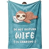Leebbsin Funny Gifts for Wife Valentines Day, Anniversary Wedding Gifts for Wife, Wifey is Charging Sloth Blanket, Birthday Gift for Wifey from Husband, Gift for Her Christmas 60" x 50", Cyan