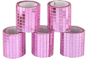 Yeehlmer Glass Mirror Disco Tiles 2400Pcs, 5 x 5 mm Self-Adhesive Mirror Tiles for Craft Decoration Disco Ball, Mini Mosaic Tiles for Party Decor DIY(Pink)