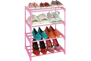 LNYZQUS Small Kids Shoe Rack, 4 Tier Pink Shoe Organizer Shoe Shelf for Closet,Stackable Narrow Shoe Stand Slim Zapateras Organizer,Cute Toddler Shoe Rack Floor for Women & Girls-Full Pink