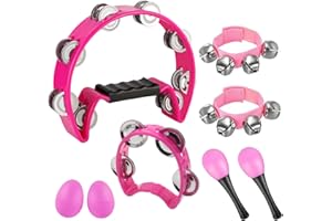 MOONBACK 8 Pcs Tambourines for Adults Metal Jingles Hand Held Percussion Half Moon Tambourine, 4 Bells Tambourine, Wrist Bells, Egg Shakers, Sand Hammer, Hand Percussion Instrument Set for Party, KTV, Church