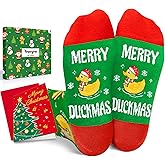 HAPPYPOP Funny Christmas Socks - Unisex Merry Animal Xmas Gifts for Adult & Kids with Card