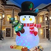 SRKLH 8 FT Christmas Inflatables Snowman Yard Decoration, Blow Up Snowman with Christmas Tree Outdoor Decoration with Rotating LED Lights for Holiday Party Garden Lawn Decor, Xmas New Year Kids Gifts