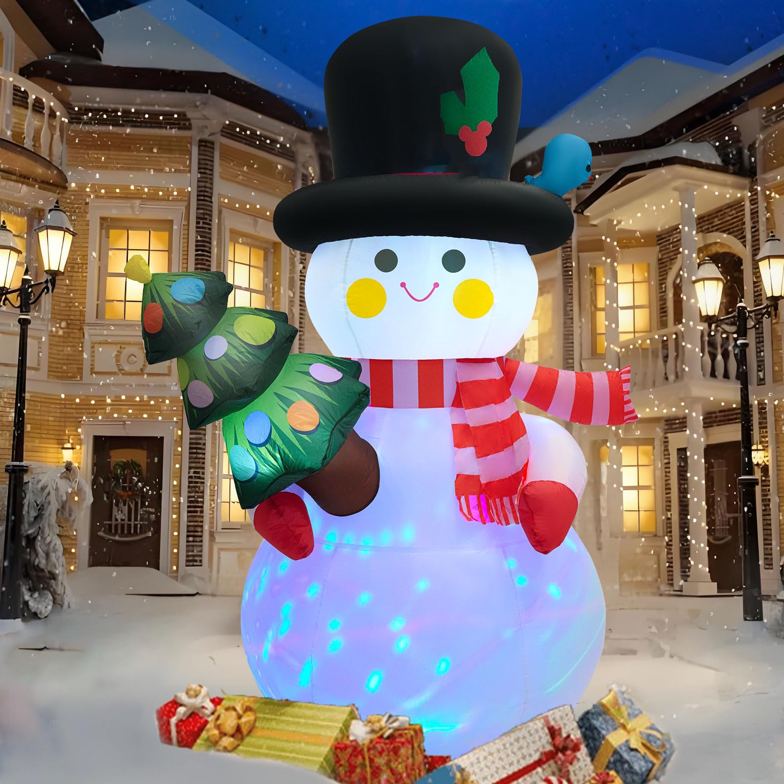 Photo 1 of SRKLH 8 FT Christmas Inflatables Snowman Yard Decoration, Blow Up Snowman with Christmas Tree Outdoor Decoration with Rotating LED Lights for Holiday Party Garden Lawn Decor, Xmas New Year Kids Gifts
