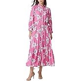 Kedera Womens Maxi Shirt Dress Floral Fall Collared 3/4 Long Sleeve Button Down Drawstring Waist Midi Dresses Winter