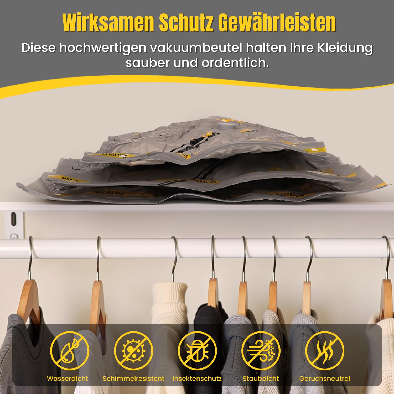 Vakuumbeutel für Kleidung mit Kabellose Vakuumpumpe – 15er Set Vakuumbeutel Reise (40×40/40×50/40×60 cm), ideal für Reise & Aufbewahrung – Vacuum Bags for Clothing Travel & Storage 5