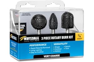 Kutzall 3-Piece Rotary Burr Kit - 1⁄4" Shaft, Very Coarse - Wood Carving Bits for Bosch, DeWalt, Milwaukee Tools - Structured Tungsten Carbide