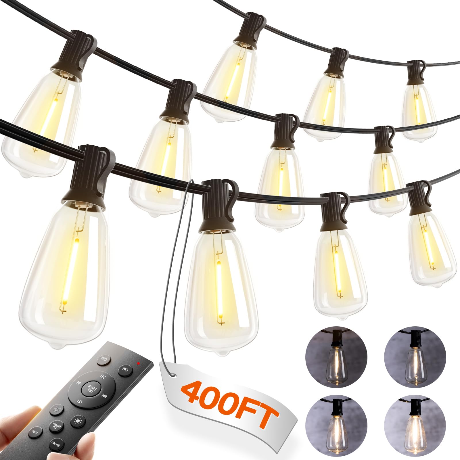addlon 400FT(50FT*8) Outdoor String Lights with Remote,Waterproof Patio Lights ETL Listed with Shatterproof Dimmable ST38 LED Bulbs Connectable Outdoor Lighting for Backyard Bistro Garden Bistro Image