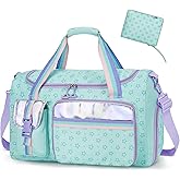WOOMADA Travel Duffle, Weekend Bag with Wet Pocket & Trolley Sleeve, Gym Dance Bag With Shoe Compartment(Star Turquoise)