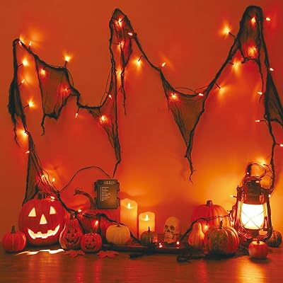 Halloween Deko Outdoor,3m 30LEDs Lichterkette Orange mit Schwarzer Gaze