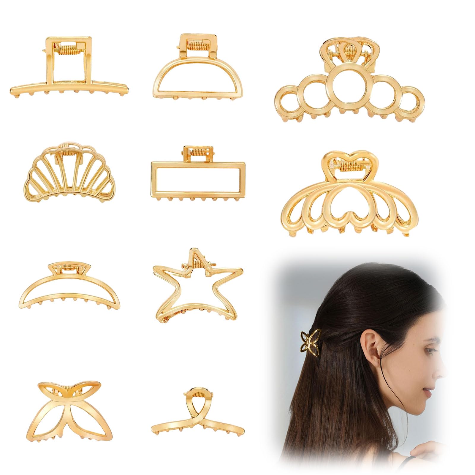 GlamRays Small Gold Hair Clip, Pack of 10 Metal Hair Clips, Small for Women, Thick and Thin Hair, Non-Slip Hair Clip for Women and Girls, Strong Hair Accessories, gold, L