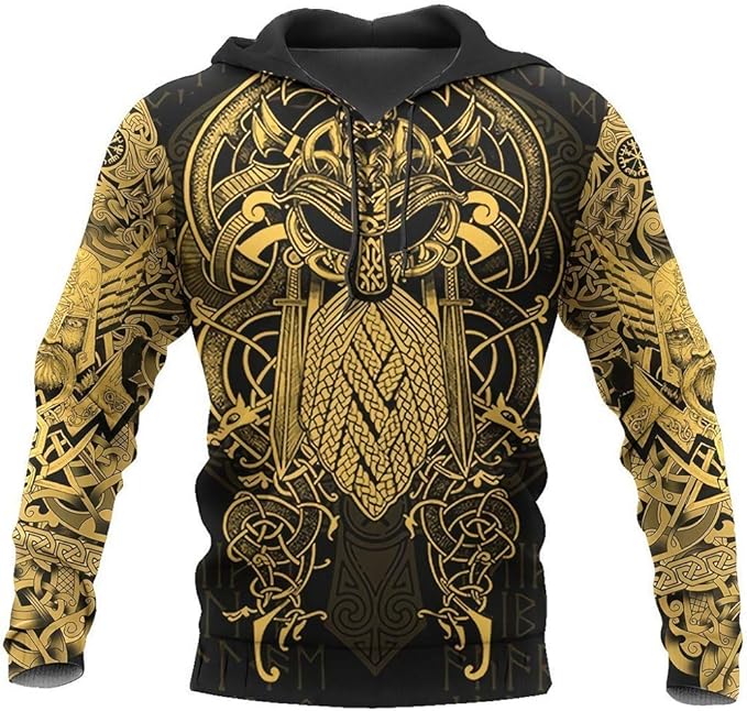 Viking-Kleding Set Voor Heren, 3D Print Noorse Mythologie Tattoo Grafisch, Casual Sport Streetwear,Zip hoodie,5XL