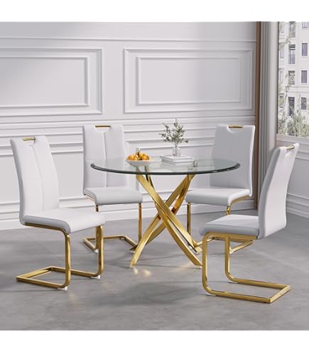 Gold Glass Silver Dining Table Tulip Gupee 4-Seater Dining Set