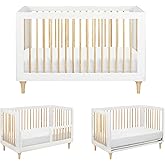 Babyletto Lolly 3-in-1 Convertible Crib with Toddler Bed Conversion Kit in White and Natural, Greenguard Gold Certified
