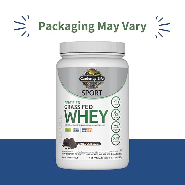 GARDEN OF LIFE SPORT WHEY PROTEIN POWDER CHOCOLATE, PREMIUM GRASS FED WHEY PROTEIN ISOLATE PLUS PROBIOTICS FOR IMMUNE SYSTEM HEALTH, 24G PROTEIN, NON GMO, GLUTEN FREE, COLD PROCESSED – 20 SERVINGS