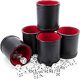 Brybelly Dice Set with Dice Shaker Cup - Perfect for Casino Dice Game for Family Leather - Poker Dice Shaker - 5 Red Lined Di