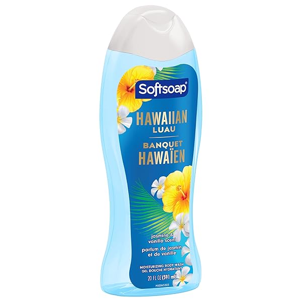 SOFTSOAP MOISTURIZING BODY WASH HAWAIIAN LUAU, JASMINE AND VANILLA SCENT, 20 OZ BOTTLE,