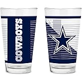 Rico Industries NFL Football Main 16 oz Pint Glasses with Digitally Printed Logo, Practical Set of 2 Classic Drinking Glasses, Dishwasher Safe | NFL Football, Main, Practical Set of 2, Dishwasher Safe