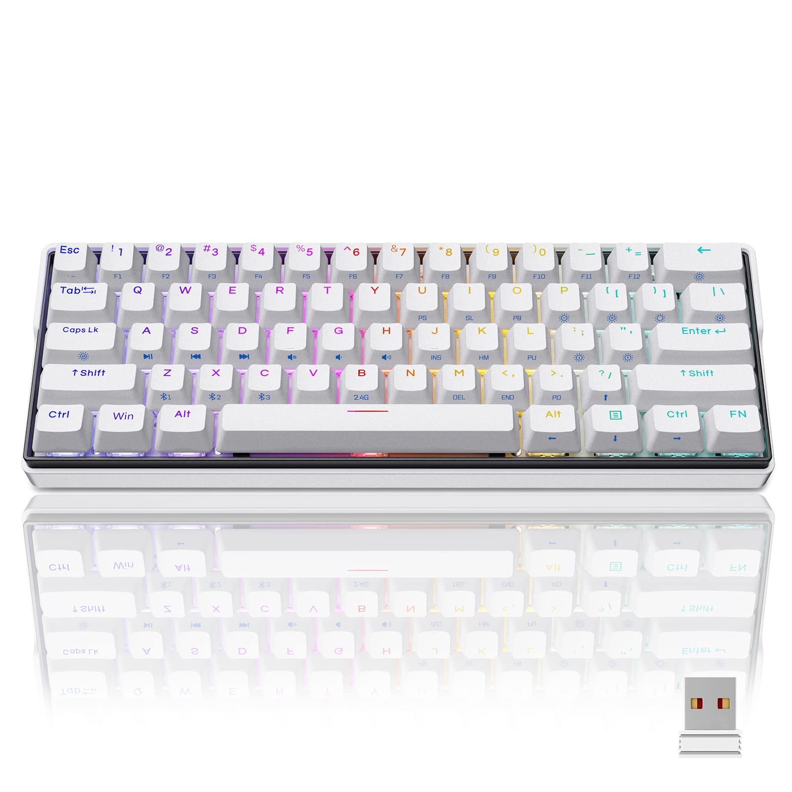 KEMOVE SNOWFOX Wired/Wireless 60% Mechanical Gaming Keyboard Compatible with Mac Windows, Hot Swappable Keyboard RGB Backlit PBT Keycaps Full Keys Programmable, 3000mAh Battery (Gateron Yellow Switch)
