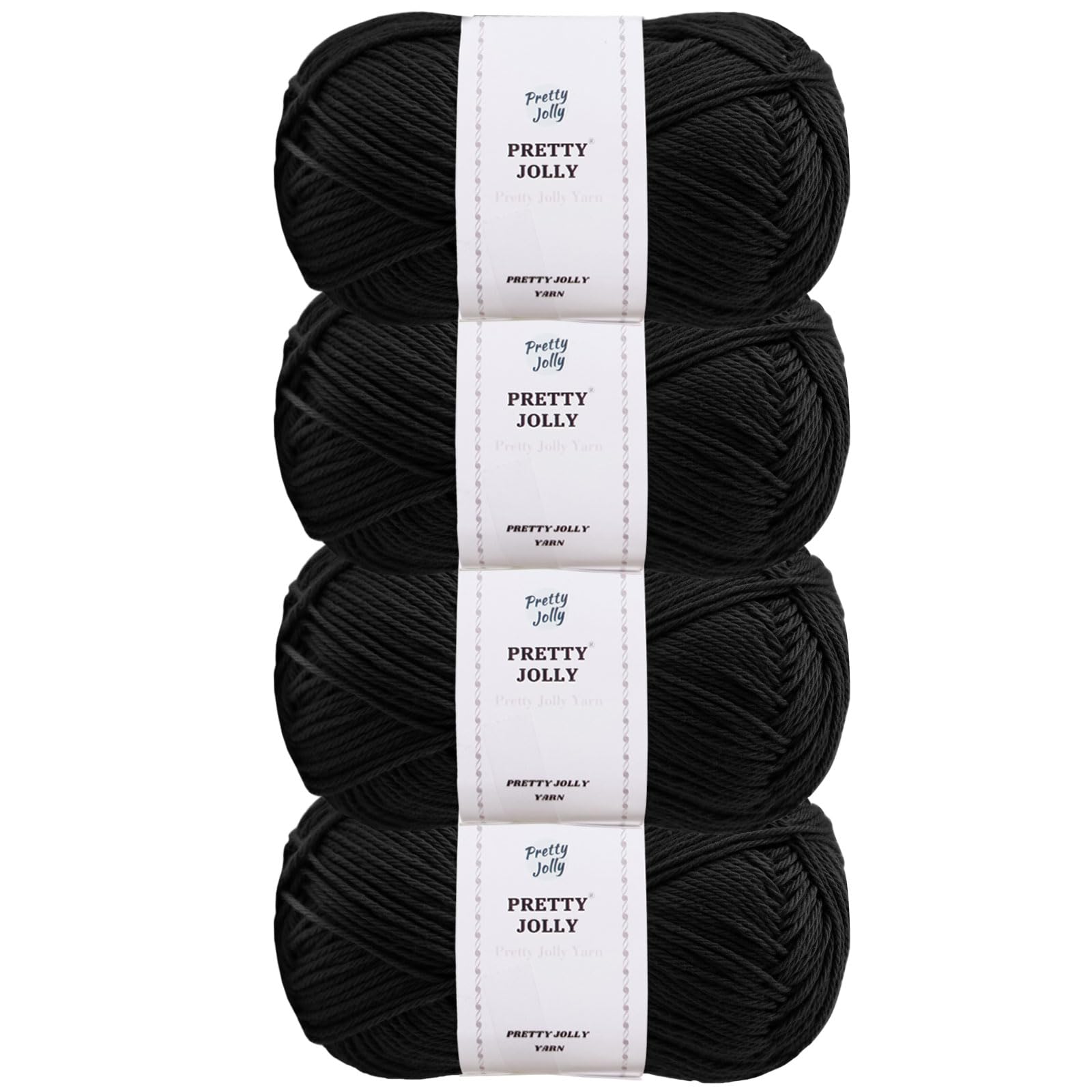 Pretty Jolly 4 Skeins Soft Baby Yarn, 100% Cotton, Crochet & Knitting, 4 Ply, Fingering Weight, Blanket Yarn for DIY Craft Total Length 4×160m/4×50g (Black) — image 1