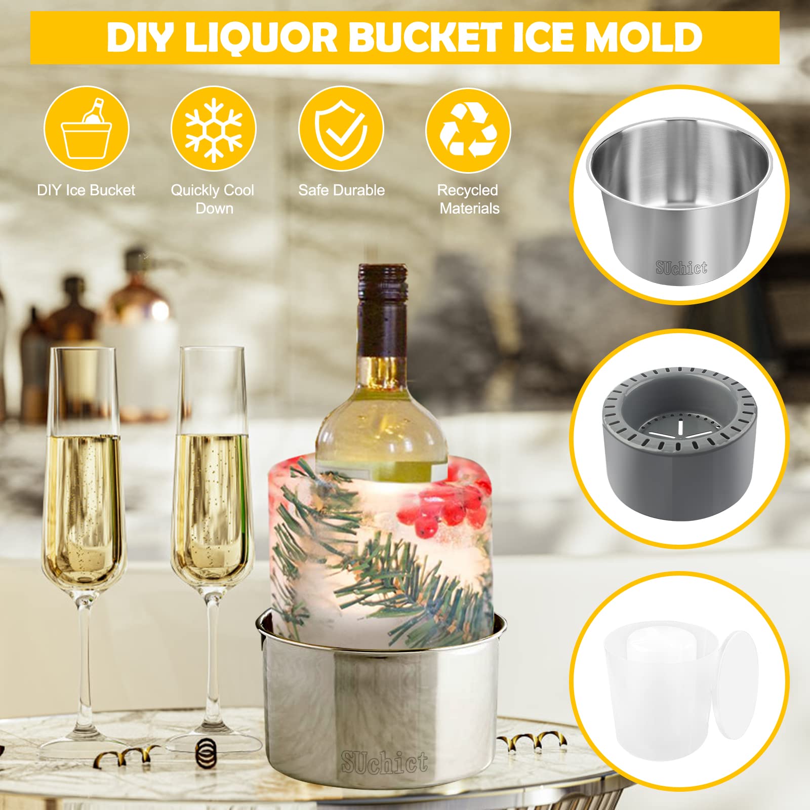 Ice Mold,Ice Bucket Mold, Ice Mold Wine Bottle Chiller,DIY Ice Bucket Mold for Wine Champagne and Cocktails,Ideal Gift for Special Parties Weddings Mother's Day Thanksgiving and Christmas