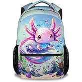 MEETUHONEY School Backpack for Kids - 17 Inch Axolotl Kids School Bag for Elementary - Portable Lightweight Animals Backpacks for Preschool