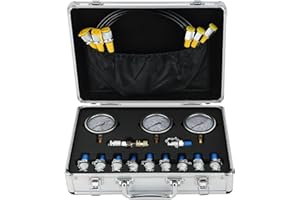 MAOPINER Hydraulic Pressure Gauge Kit Excavator Parts Hydraulic Tester Coupling Hydraulic Pressure Test Kit for Excavator Construction Machinery, 250/400/600Bar/11Couplings