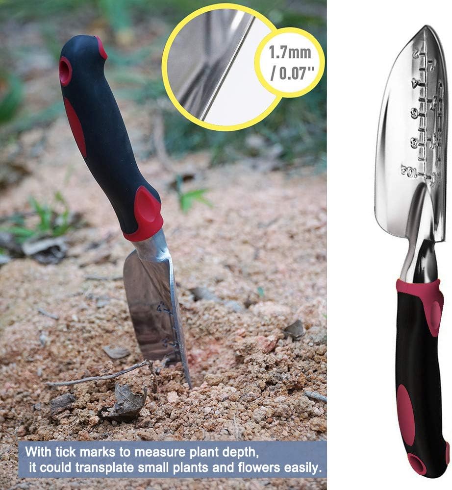 ESOW Garden Tool Set, 3 Piece Cast-Aluminum Heavy Duty Gardening Kit Includes Hand Trowel, Transplant Trowel and Cultivator Hand Rake with Soft Rubberized Non-Slip Ergonomic Handle, Garden Gifts : Garden & Outdoor