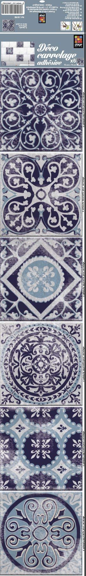 6 Wall tiles stickers Antico Monza Vinyl Purple and Blue, each 15 x 15 cm