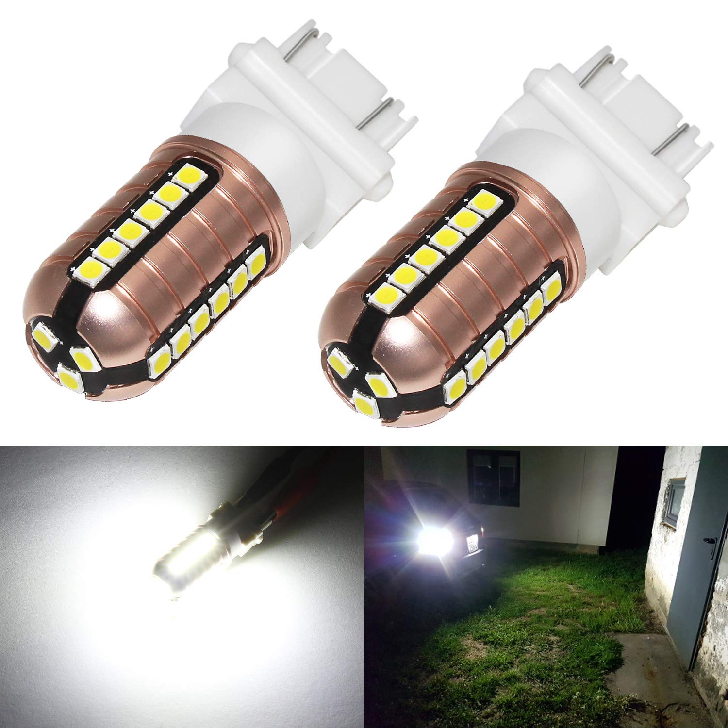 Phinlion 3000 Lumens 3157 LED Reverse Light Bulbs Super Bright 3030 27-SMD LED Chips 3457 3057 4057 4157 Replacement for Backup Brake Tail Stop Lights, 6000K Xenon White